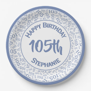 5th Birthday Modern Number Pattern Blue/White Paper Plate