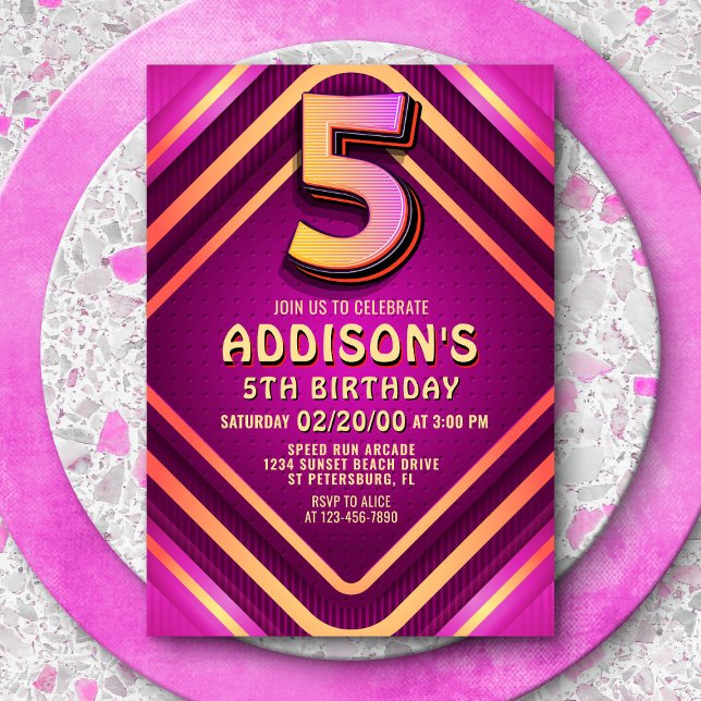 5th Birthday Neon Invitation (Creator Uploaded)