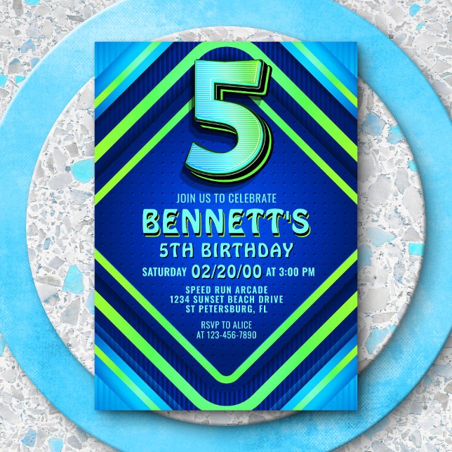 5th Birthday Neon Invitation (Creator Uploaded)
