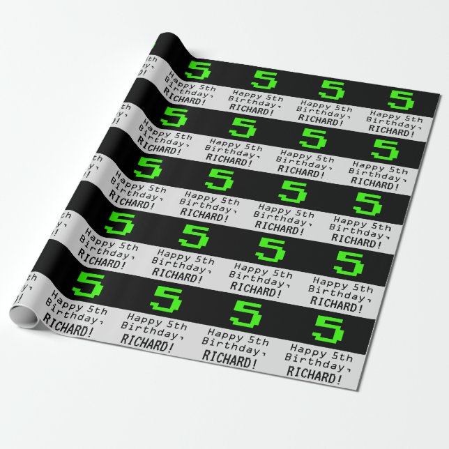 5th Birthday - Nerdy / Geeky Style "5" and Name Wrapping Paper (Unrolled)