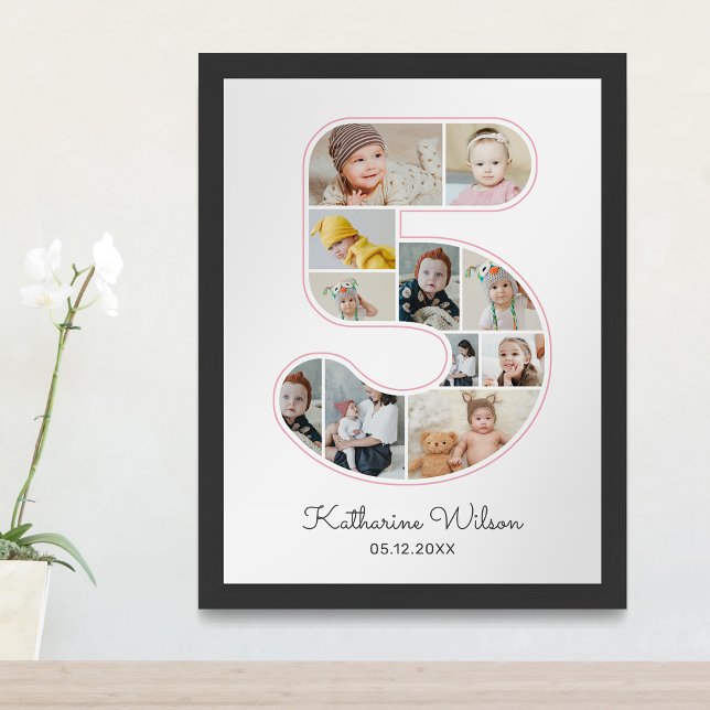 5th Birthday Number 5 Photo Collage Kids Nursery Poster (Creator Uploaded)