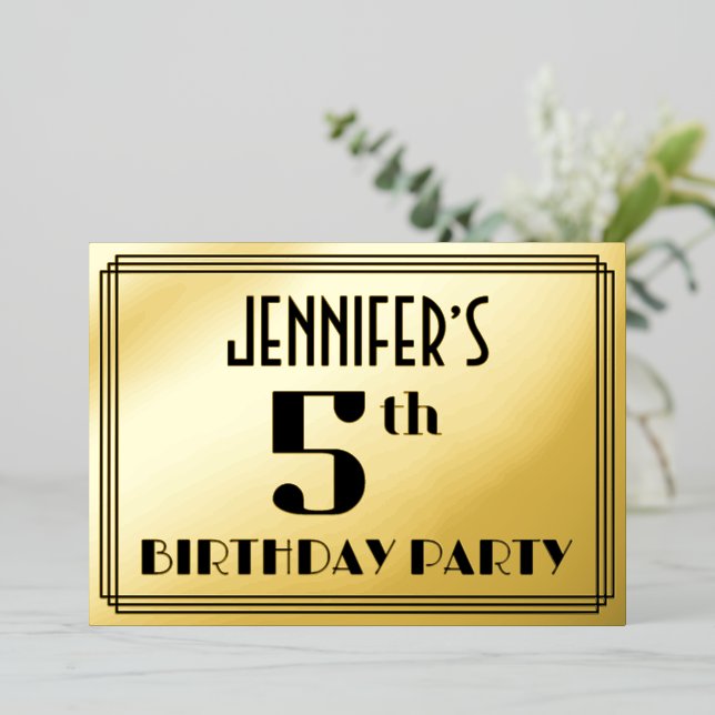 5th Birthday Party: Art Deco Look “5” and Name (Standing Front)