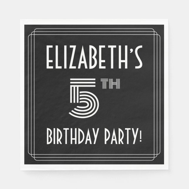 5th Birthday Party: Art Deco Style + Custom Name Napkin (Front)