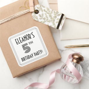 5th Birthday Party: Art Deco Style + Custom Name Square Sticker