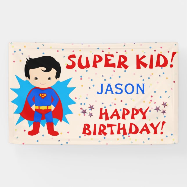 5th Birthday Party Banner - Super Kid! (Horizontal)
