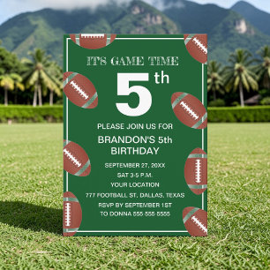 5th Birthday Party Football Green Sport Kids Boy Invitation