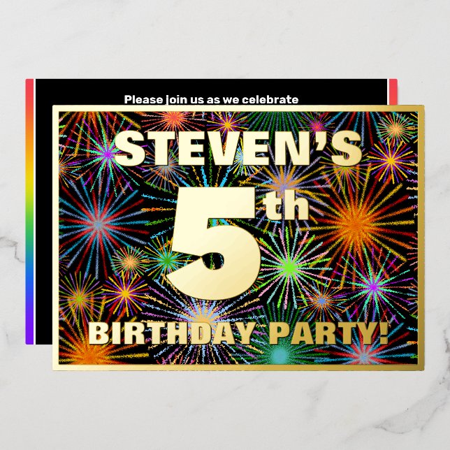 5th Birthday Party — Fun, Colourful Fireworks Look (Front/Back)
