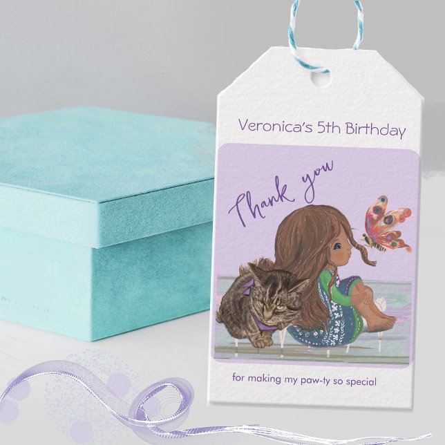 5th birthday party girl cat gift tag (5th birthday party girl cat gift tag)