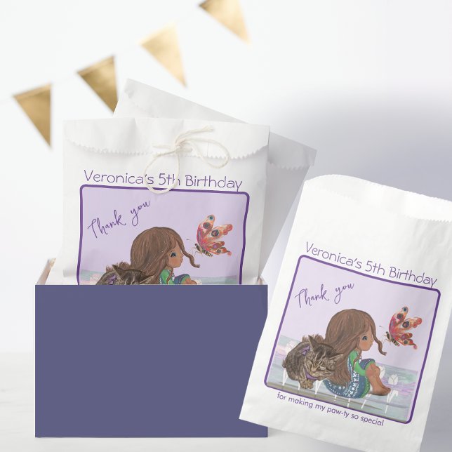 5th birthday party girl with cat favour bag (5th birthday party girl with cat favor bag)