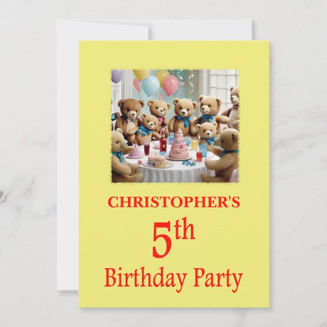 5th Birthday Party Invitation Teddy Bears Party (Front)