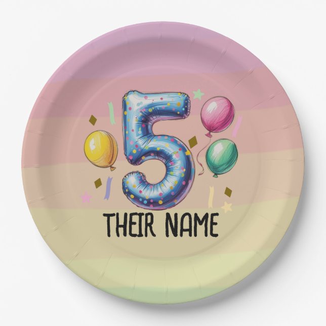 5th birthday party no theme paper plate (Front)