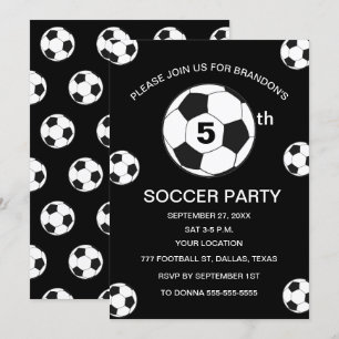 5th Birthday Party Soccer Black Boys Sports Invitation