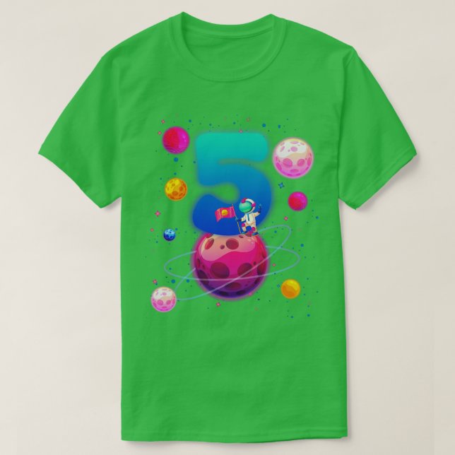 5th Birthday Party Space Lover Bday Gift For Kids  T-Shirt (Design Front)