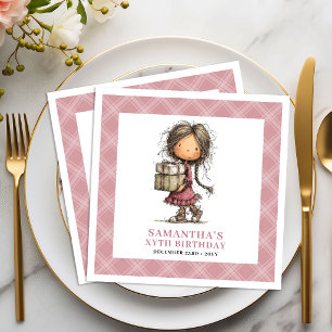 5th Birthday Party Whimsical Quirky Girl Pink  Napkin