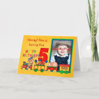 5th birthday photo card with toy train - toy train