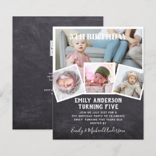 5TH Birthday Photo Collage Invite Boy Girl Mixed