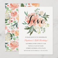 5th Birthday Pink Peach Floral Invitation
