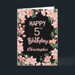 5th Birthday Pink Peach Watercolor Floral Black Card<br><div class="desc">5th Birthday Pink Peach Watercolor Floral Black Birthday Card. For further customisation,  please click the "Customise it" button and use our design tool to modify this template.</div>