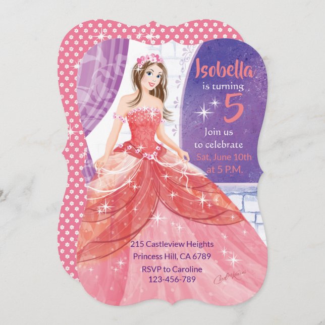 5th Birthday, Pink Princess Activity Invitation (Front/Back)