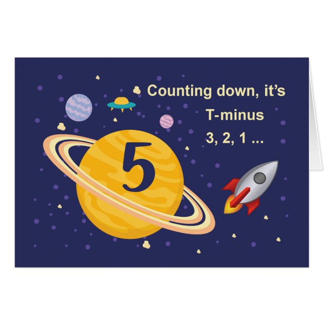 5th Birthday Planets in Outer Space with Rocket (Front Horizontal)