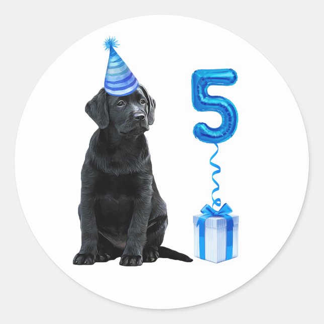 5th Birthday Puppy Theme- Cute Dog Blue Boy Pawty Classic Round Sticker (Front)