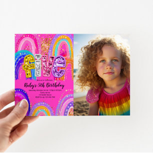 5th Birthday Rainbow Photo Invitation