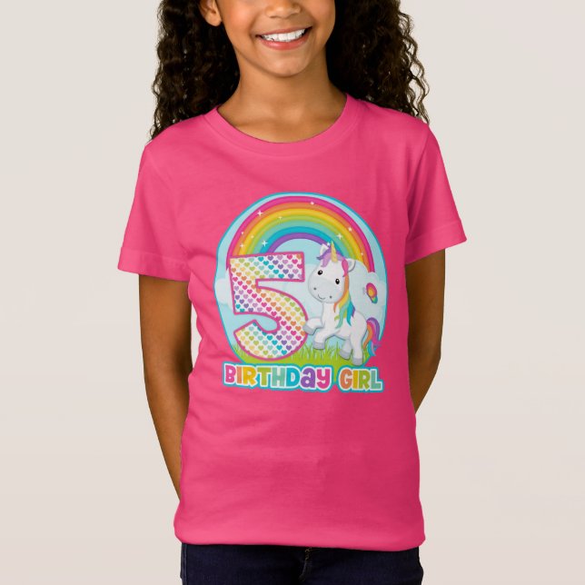 5th Birthday Rainbow Unicorn - Birthday Girl T-Shirt (Front)