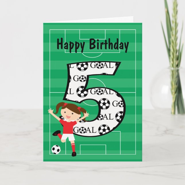 5th Birthday Red and White Soccer Girl 1 Card (Front)