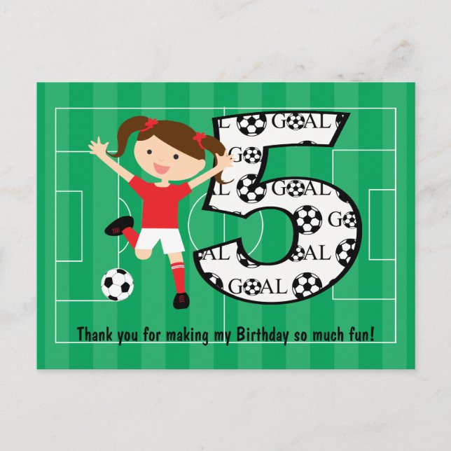 5th Birthday Red and White Soccer Girl 1 Postcard (Front)