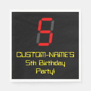 5th Birthday: Red Digital Clock Style "5" + Name Napkin
