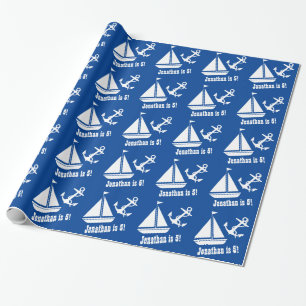 5th Birthday Sailboat and Anchor Nautical Theme A1 Wrapping Paper