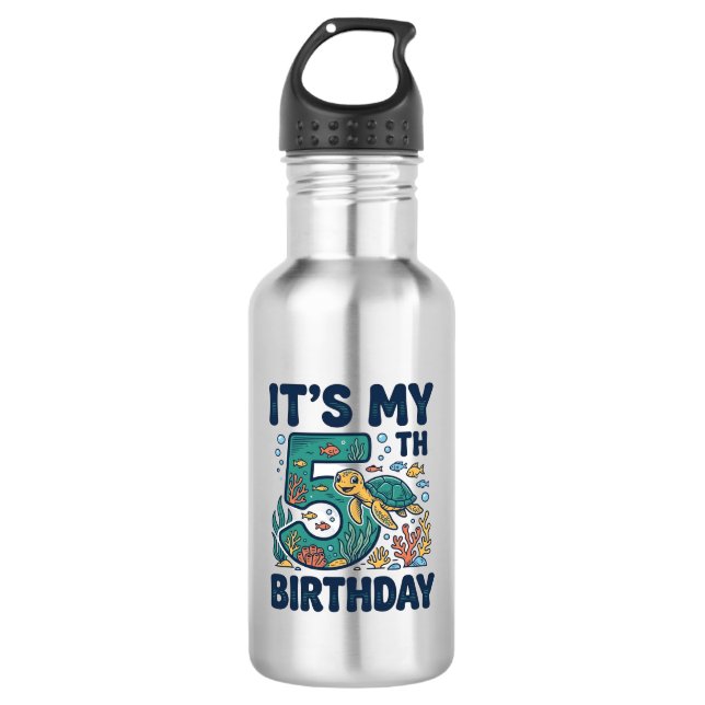 5th Birthday Sea Turtle Underwater Vector Design_1 532 Ml Water Bottle (Front)