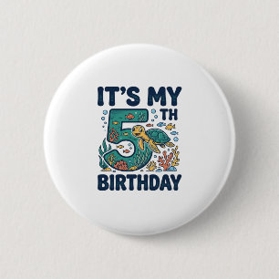 5th Birthday Sea Turtle Underwater Vector Design_1 6 Cm Round Badge