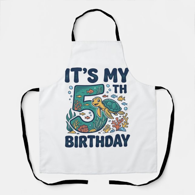 5th Birthday Sea Turtle Underwater Vector Design_1 Apron (Front)