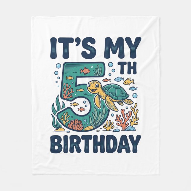 5th Birthday Sea Turtle Underwater Vector Design_1 Fleece Blanket (Front)