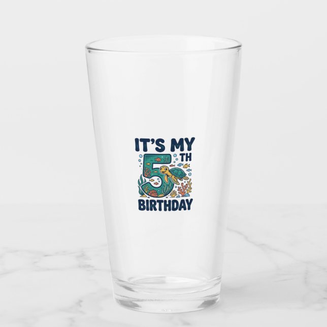 5th Birthday Sea Turtle Underwater Vector Design_1 Glass (Front)