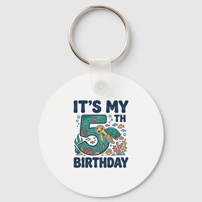5th Birthday Sea Turtle Underwater Vector Design_1 Key Ring (Front)