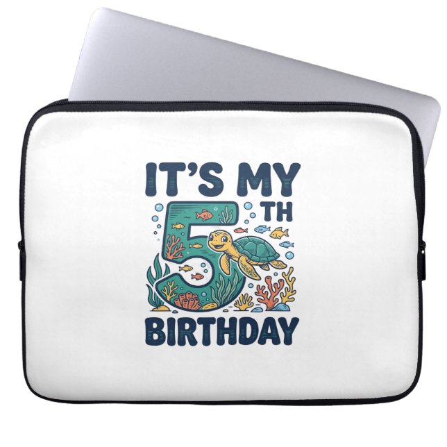 5th Birthday Sea Turtle Underwater Vector Design_1 Laptop Sleeve (Front)