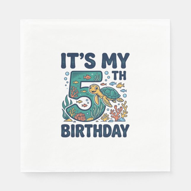 5th Birthday Sea Turtle Underwater Vector Design_1 Napkin (Front)