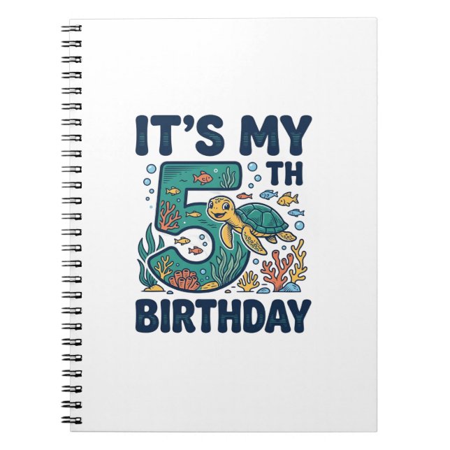 5th Birthday Sea Turtle Underwater Vector Design_1 Notebook (Front)