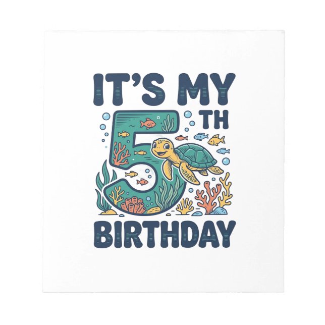 5th Birthday Sea Turtle Underwater Vector Design_1 Notepad (Front)