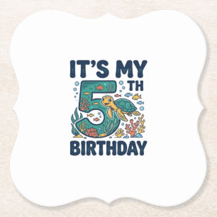 5th Birthday Sea Turtle Underwater Vector Design_1 Paper Coaster