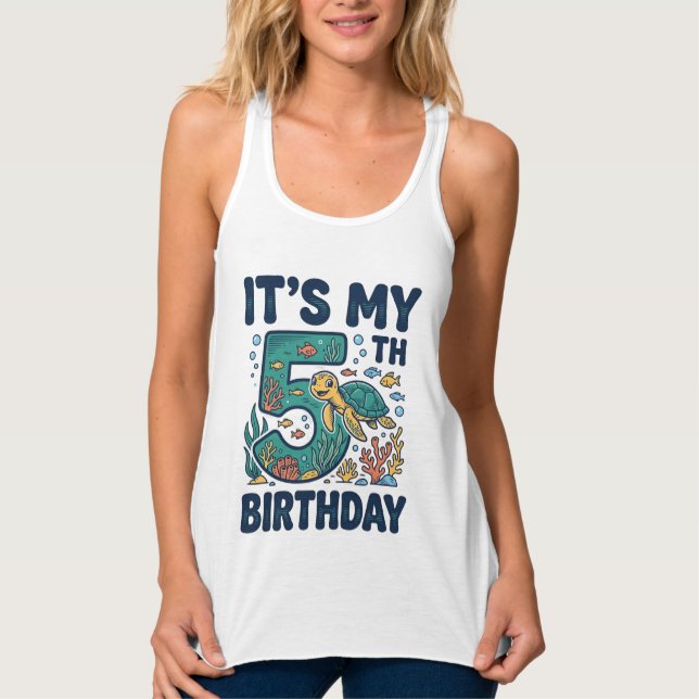 5th Birthday Sea Turtle Underwater Vector Design_1 Singlet (Front)