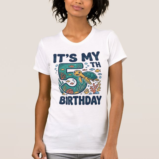 5th Birthday Sea Turtle Underwater Vector Design_1 T-Shirt (Front)