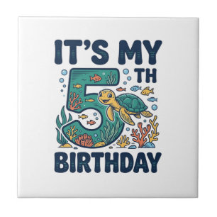 5th Birthday Sea Turtle Underwater Vector Design_1 Tile