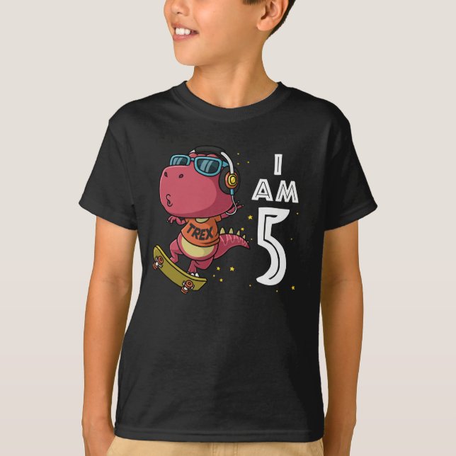 5th birthday Skateboard Trex dinosaur 5 years old T-Shirt (Front)
