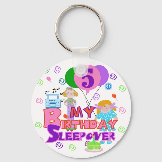 5th Birthday Sleepover Tshirts and Gifts Key Ring (Front)