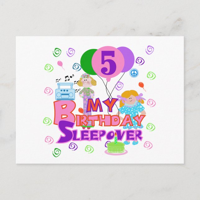 5th Birthday Sleepover Tshirts and Gifts Postcard (Front)