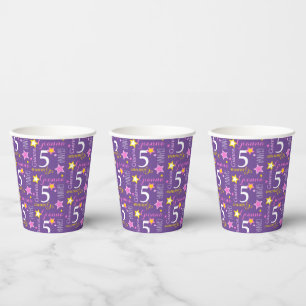 5th birthday star custom purple pink kids party paper cups