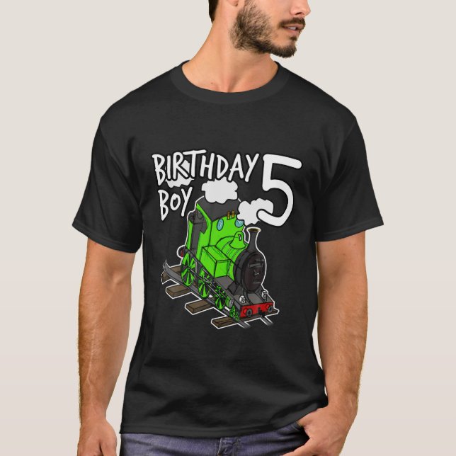 5Th Birthday Steam Train Locomotive Trains 5 Year T-Shirt (Front)